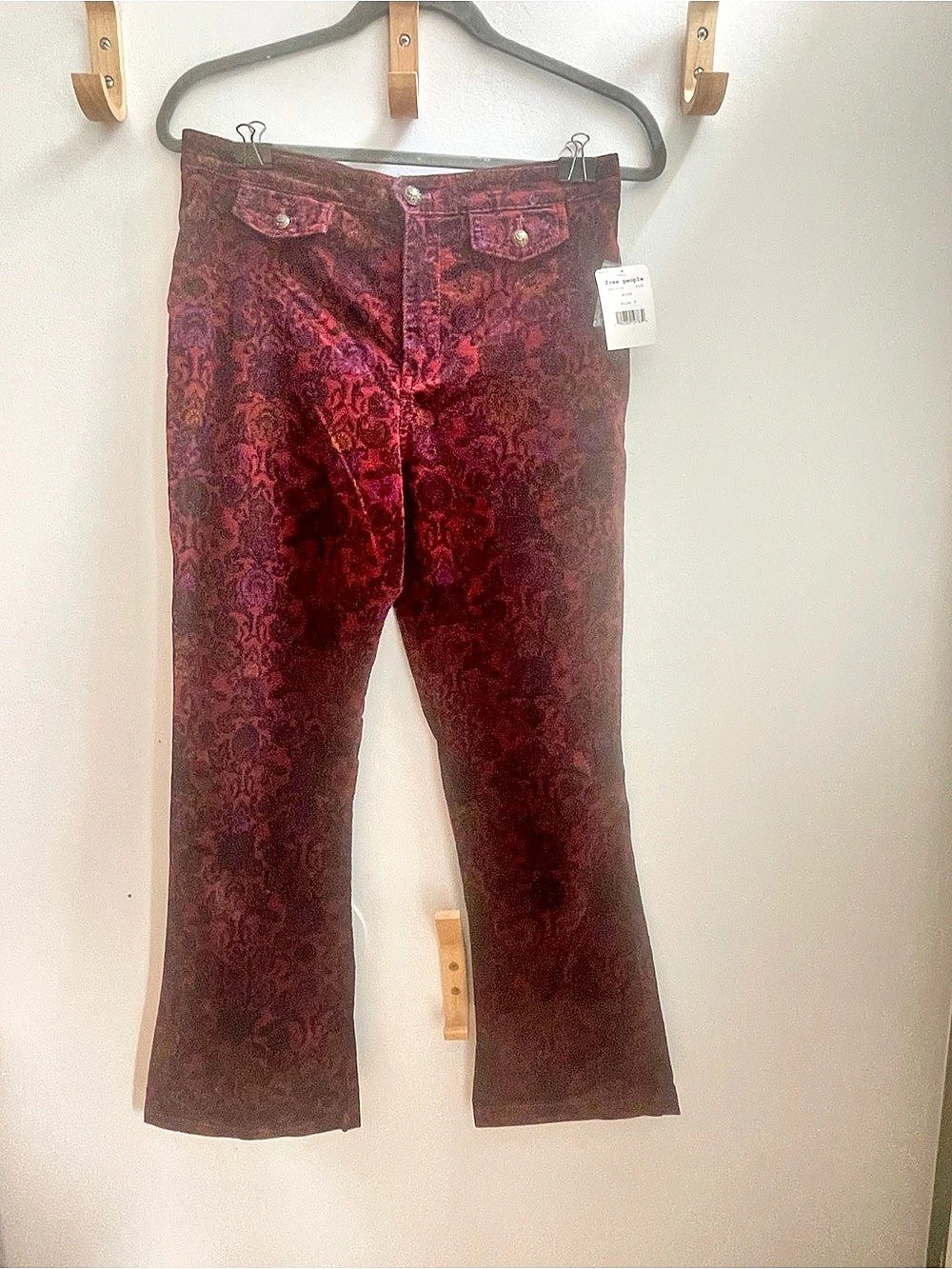 Free People Floral Boot Cut Jeans in Burgundy Size 9 NWT